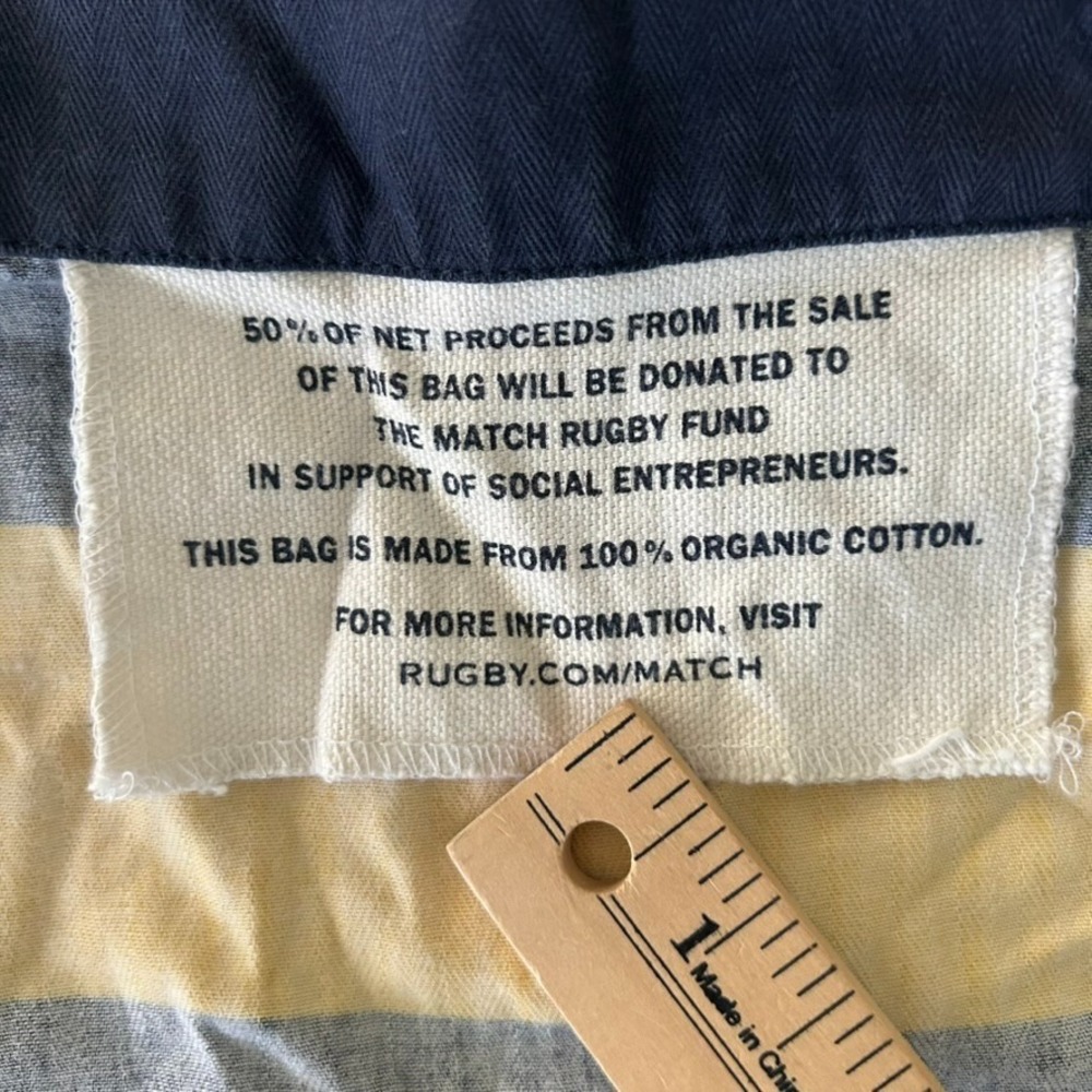 Vintage Rugby by Ralph Lauren Canvas Tote Bag Navy Yellow Stripes Logo - Picture 13 of 15